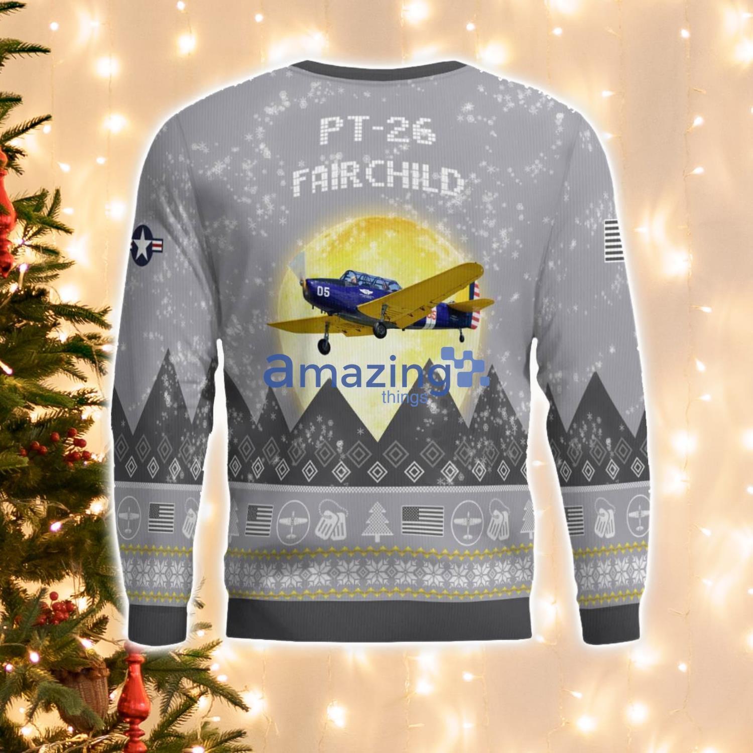 Fairchild PT 26 PT26 Aircraft Moonlight And Mountain Pattern Ugly Christmas Sweater Aircraft Lovers Christmas Gift image Fairchild PT-26 PT26 Aircraft Moonlight And Mountain Pattern Ugly Christmas Sweater Aircraft Lovers Christmas Gift Product Photo 3