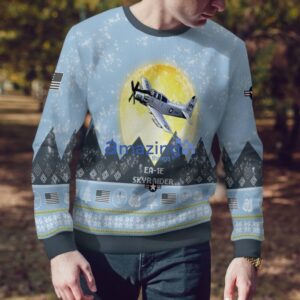 EA-1E Skyraider EA1E Light Blue Aircraft Moonlight 3D Ugly Christmas Sweater Christmas Gift Product Photo 2