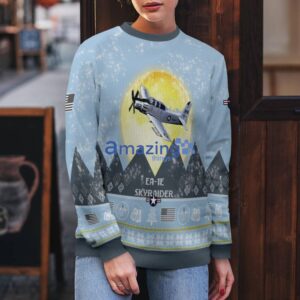 EA-1E Skyraider EA1E Light Blue Aircraft Moonlight 3D Ugly Christmas Sweater Christmas Gift Product Photo 3