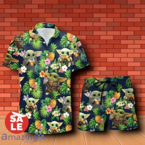 Evan Williams Beer Baby Yoda Tropical Flowery Hawaiian Shirt & Short Product Photo 1