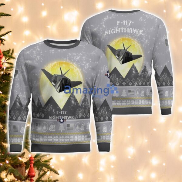 F-117 Nighthawk F117 Aircraft Moonlight And Mountain Pattern Ugly Christmas Sweater Aircraft Lovers Christmas Gift Product Photo 1