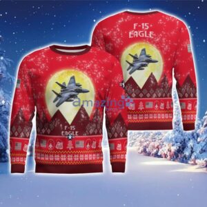 F-15 Eagle F15 Aircraft Moonlight Red Color Ugly Christmas Sweater Christmas Gift Product Photo 1