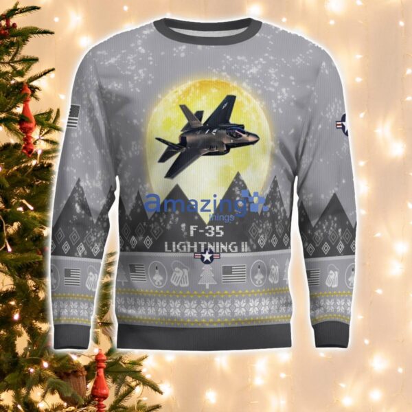 F-35 Lightning II F35 Aircraft Moonlight And Mountain Pattern Ugly Christmas Sweater Aircraft Lovers Christmas Gift Product Photo 2