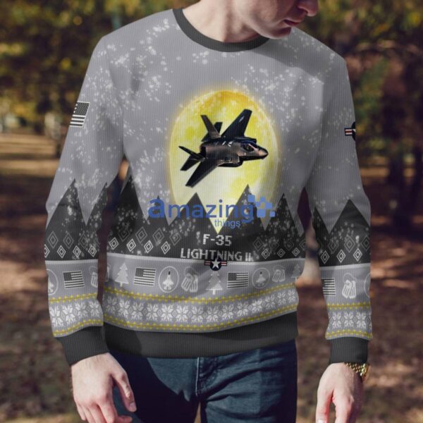 F-35 Lightning II F35 Aircraft Moonlight And Mountain Pattern Ugly Christmas Sweater Aircraft Lovers Christmas Gift Product Photo 4