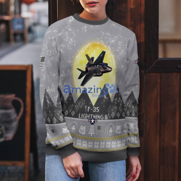 F-35 Lightning II F35 Aircraft Moonlight And Mountain Pattern Ugly Christmas Sweater Aircraft Lovers Christmas Gift Product Photo 5