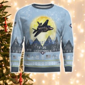 F-35 Lightning II F35 Light Blue Aircraft Moonlight 3D Ugly Christmas Sweater Christmas Gift Product Photo 2