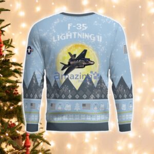 F-35 Lightning II F35 Light Blue Aircraft Moonlight 3D Ugly Christmas Sweater Christmas Gift Product Photo 3