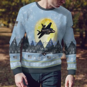 F-35 Lightning II F35 Light Blue Aircraft Moonlight 3D Ugly Christmas Sweater Christmas Gift Product Photo 4