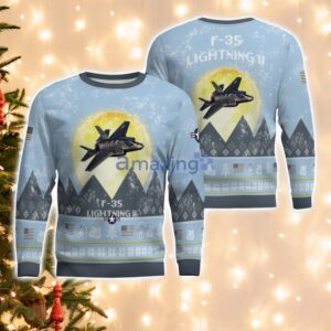 F-35 Lightning II F35 Light Blue Aircraft Moonlight 3D Ugly Christmas Sweater Christmas Gift Product Photo 1