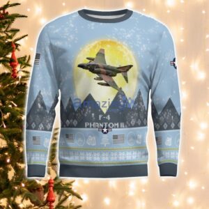F-4 Phantom II F4 Light Blue Aircraft Moonlight 3D Ugly Christmas Sweater Christmas Gift Product Photo 2