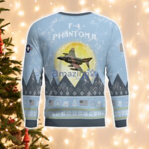 F-4 Phantom II F4 Light Blue Aircraft Moonlight 3D Ugly Christmas Sweater Christmas Gift Product Photo 3