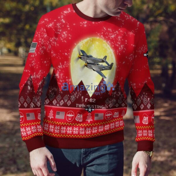 F-82 Twin Mustang F82 Aircraft Moonlight Red Color Ugly Christmas Sweater Christmas Gift Product Photo 4