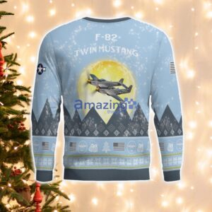 F-82 Twin Mustang F82 Light Blue Aircraft Moonlight 3D Ugly Christmas Sweater Christmas Gift Product Photo 3