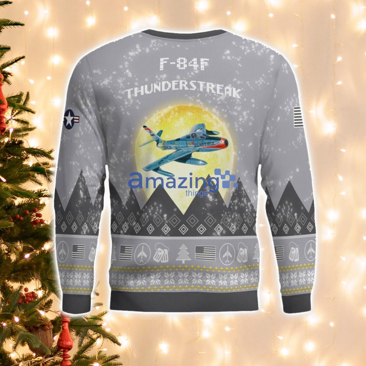 F 84F Thunderstreak F84F Aircraft Moonlight And Mountain Pattern Ugly Christmas Sweater Aircraft Lovers Christmas Gift image F-84F Thunderstreak F84F Aircraft Moonlight And Mountain Pattern Ugly Christmas Sweater Aircraft Lovers Christmas Gift Product Photo 3