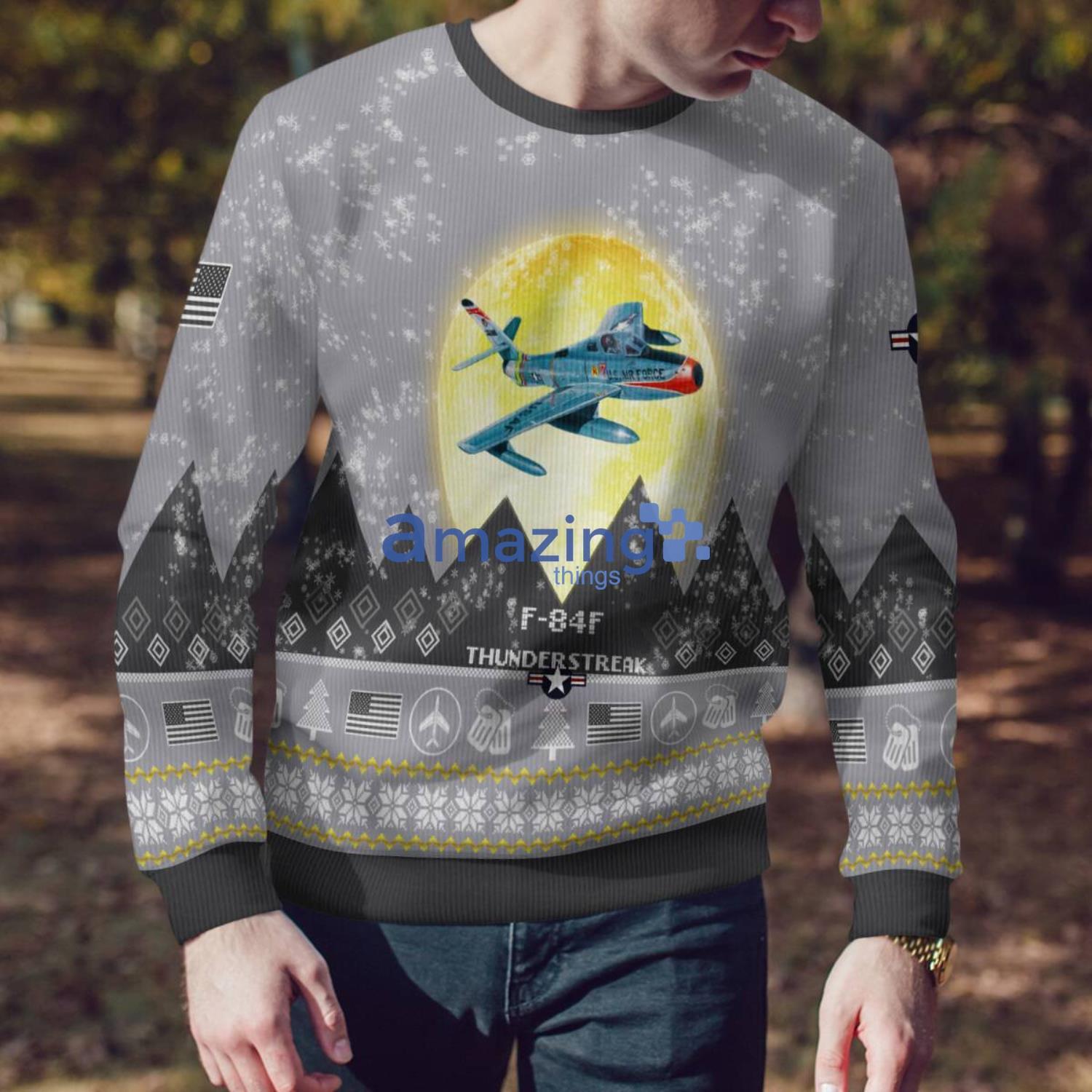 F 84F Thunderstreak F84F Aircraft Moonlight And Mountain Pattern Ugly Christmas Sweater Aircraft Lovers Christmas Gift image F-84F Thunderstreak F84F Aircraft Moonlight And Mountain Pattern Ugly Christmas Sweater Aircraft Lovers Christmas Gift Product Photo 4