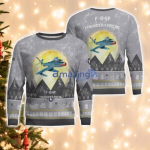 F-84F Thunderstreak F84F Aircraft Moonlight And Mountain Pattern Ugly Christmas Sweater Aircraft Lovers Christmas Gift Product Photo 1