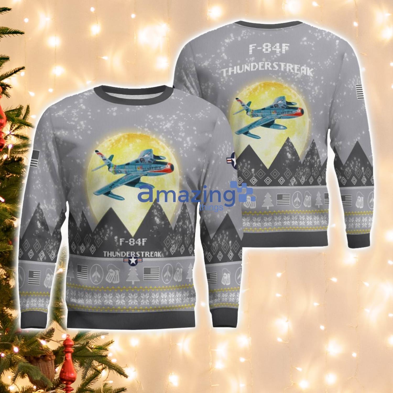 F-84F Thunderstreak F84F Aircraft Moonlight And Mountain Pattern Ugly Christmas Sweater Aircraft Lovers Christmas Gift F-84F Thunderstreak F84F Aircraft Moonlight And Mountain Pattern Ugly Christmas Sweater Aircraft Lovers Christmas Gift Product Photo 1