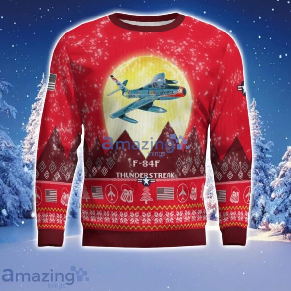 F-84F Thunderstreak F84F Aircraft Moonlight Red Color Ugly Christmas Sweater Christmas Gift Product Photo 2