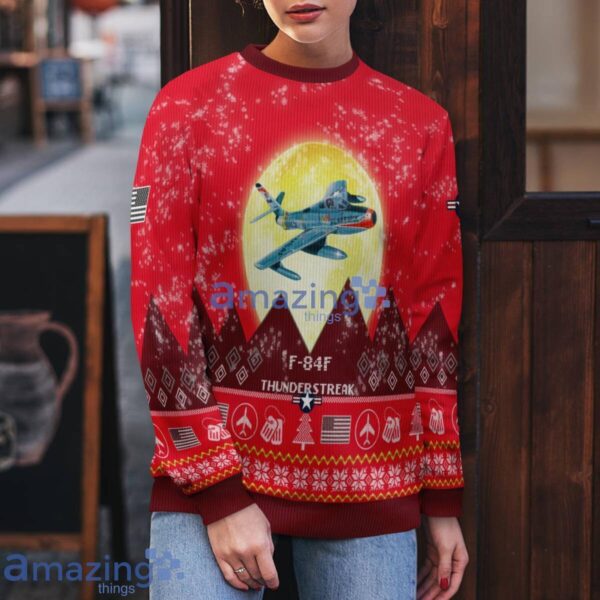 F-84F Thunderstreak F84F Aircraft Moonlight Red Color Ugly Christmas Sweater Christmas Gift Product Photo 5