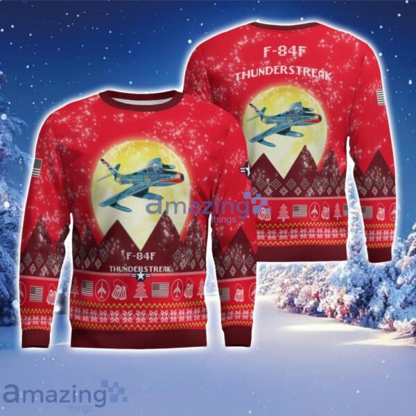 F-84F Thunderstreak F84F Aircraft Moonlight Red Color Ugly Christmas Sweater Christmas Gift Product Photo 1