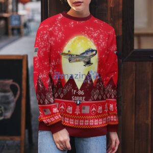 F-86 Sabre F86 Aircraft Moonlight Red Color Ugly Christmas Sweater Christmas Gift Product Photo 5