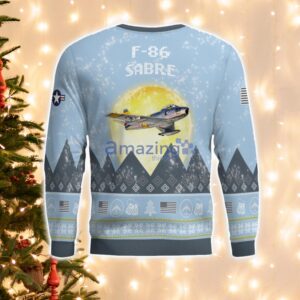 F-86 Sabre F86 Light Blue Aircraft Moonlight 3D Ugly Christmas Sweater Christmas Gift Product Photo 3