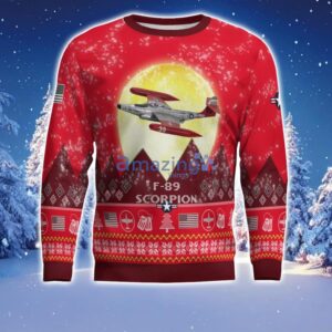 F-89 Scorpion F89 Aircraft Moonlight Red Color Ugly Christmas Sweater Christmas Gift Product Photo 2