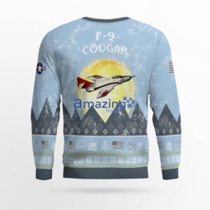 F 9 Cougar F9 Light Blue Aircraft Moonlight 3D Ugly Christmas Sweater Christmas Gift image F-9 Cougar F9 Light Blue Aircraft Moonlight 3D Ugly Christmas Sweater Christmas Gift Product Photo 3