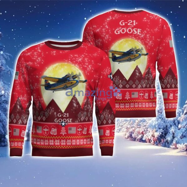 G-21 Goose G21 Aircraft Moonlight Red Color Ugly Christmas Sweater Christmas Gift Product Photo 1