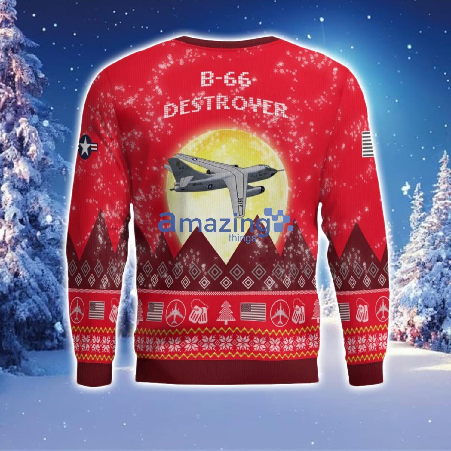 B 66 Destroyer B66 Aircraft Moonlight Red Color Ugly Christmas Sweater Christmas Gift image B-66 Destroyer B66 Aircraft Moonlight Red Color Ugly Christmas Sweater Christmas Gift Product Photo 3