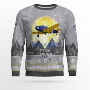 Fairchild PT 26 PT26 Aircraft Moonlight And Mountain Pattern Ugly Christmas Sweater Aircraft Lovers Christmas Gift image Fairchild PT-26 PT26 Aircraft Moonlight And Mountain Pattern Ugly Christmas Sweater Aircraft Lovers Christmas Gift Product Photo 2