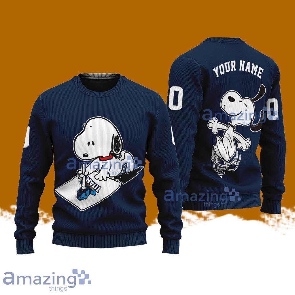 Gold Coast Titans NRL Snoopy Happy Custom Name Christmas Ugly Sweater 3D image Gold Coast Titans NRL Snoopy Happy Custom Name Christmas Ugly Sweater 3D Product Photo 1