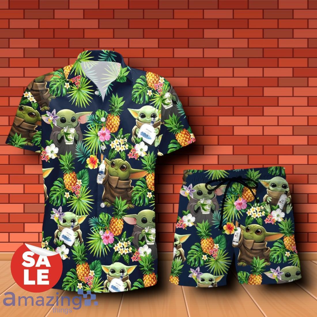 Grey Goose Vodka Baby Yoda Tropical Flowery Hawaiian Shirt & Short image Grey Goose Vodka Baby Yoda Tropical Flowery Hawaiian Shirt & Short Product Photo 1