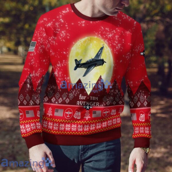 Grumman TBF - TBM Avenger Aircraft Moonlight Red Color Ugly Christmas Sweater Christmas Gift Product Photo 3
