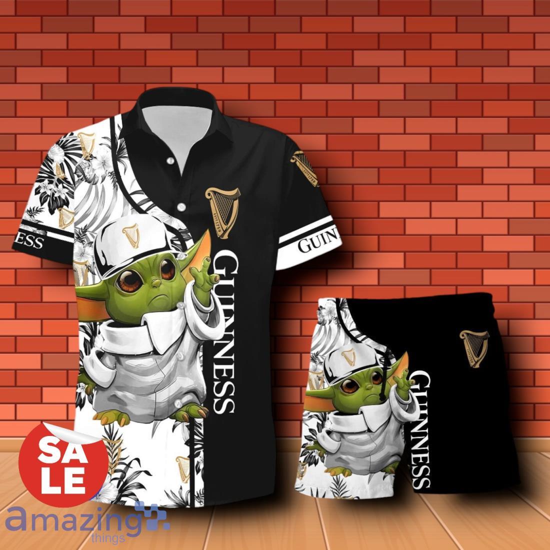 Guinness Baby Yoda Hawaiian Shirt & Short image Guinness Baby Yoda Hawaiian Shirt & Short Product Photo 1