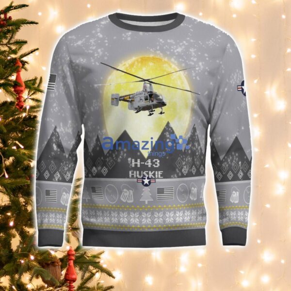 H-43 Huskie H43 Aircraft Moonlight And Mountain Pattern Ugly Christmas Sweater Aircraft Lovers Christmas Gift Product Photo 2