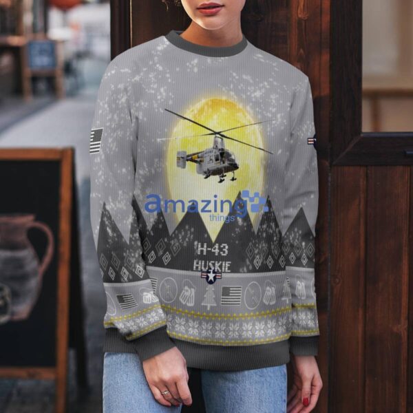 H-43 Huskie H43 Aircraft Moonlight And Mountain Pattern Ugly Christmas Sweater Aircraft Lovers Christmas Gift Product Photo 3