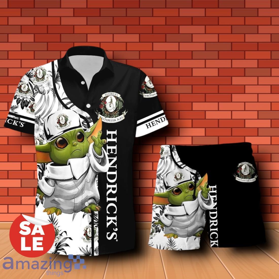 Hendrick's Gin Baby Yoda Hawaiian Shirt & Short image Hendrick's Gin Baby Yoda Hawaiian Shirt & Short