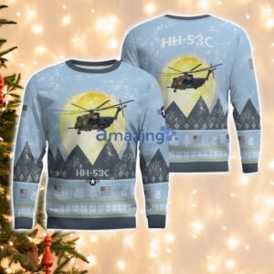 HH-53C Super Jolly Green Giant HH53C Light Blue Aircraft Moonlight 3D Ugly Christmas Sweater Christmas Gift Product Photo 1