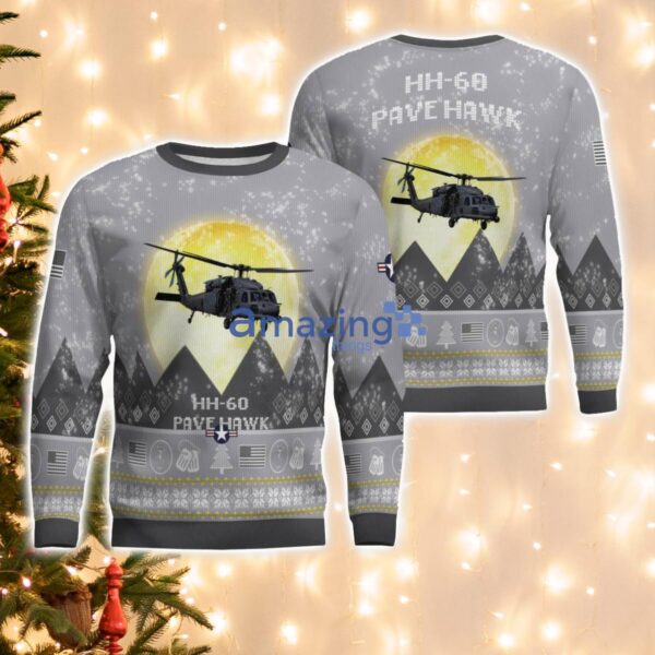 HH-60 Pave Hawk HH60 Aircraft Moonlight And Mountain Pattern Ugly Christmas Sweater Aircraft Lovers Christmas Gift Product Photo 1