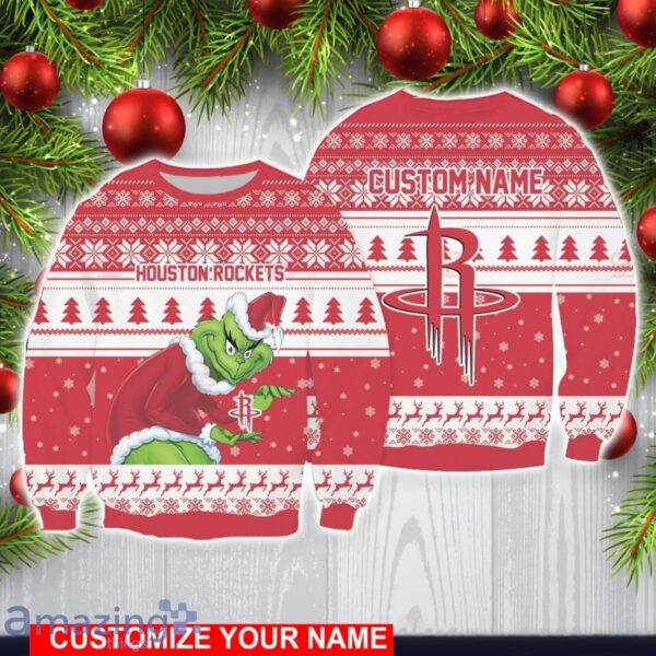 Houston Rockets Grinch With Logo Ugly Christmas Sweater Custom Name For Fans Product Photo 1
