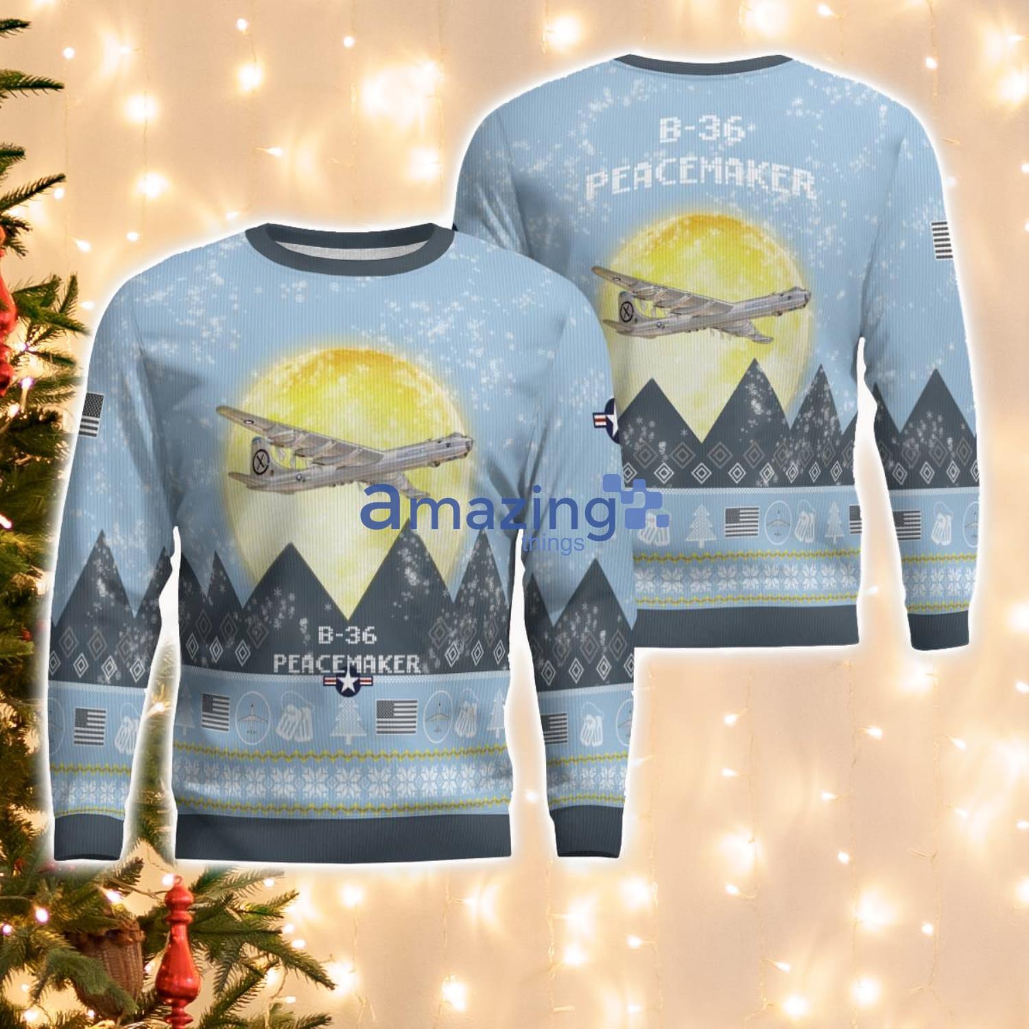 B-36 Peacemaker B36 Light Blue Aircraft Moonlight 3D Ugly Christmas Sweater Christmas Gift B-36 Peacemaker B36 Light Blue Aircraft Moonlight 3D Ugly Christmas Sweater Christmas Gift Product Photo 1
