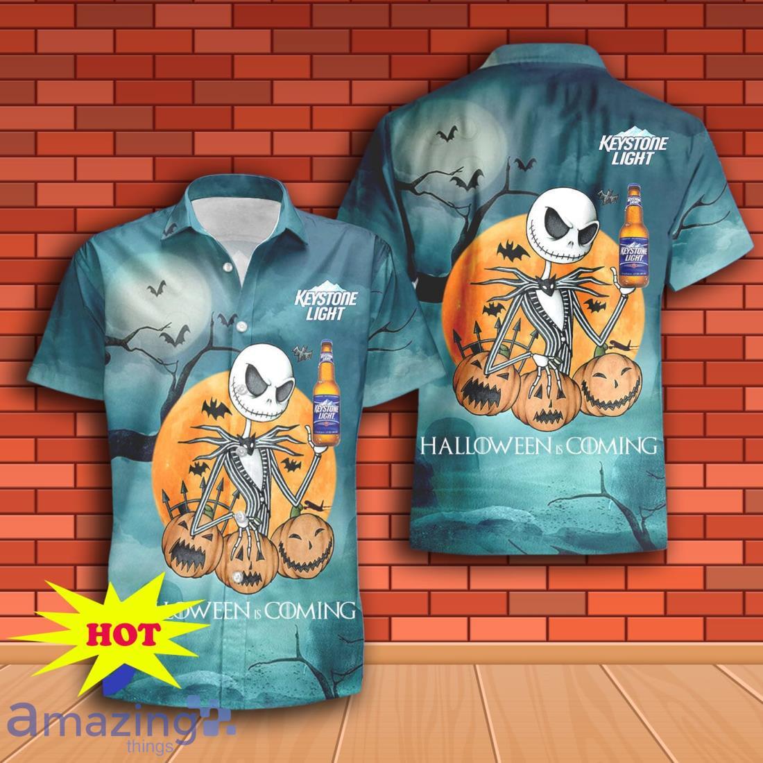 Jack Skellington Halloween Keystone Light Hawaiian Shirt & Short image Jack Skellington Halloween Keystone Light Hawaiian Shirt & Short Product Photo 2