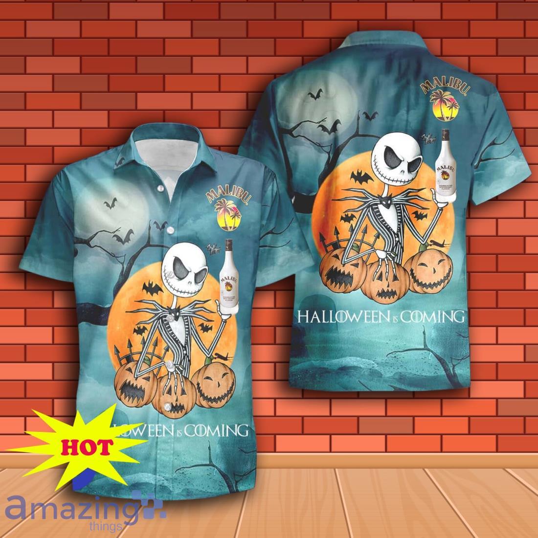 Jack Skellington Halloween Malibu Rum Hawaiian Shirt & Short image Jack Skellington Halloween Malibu Rum Hawaiian Shirt & Short Product Photo 2