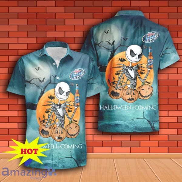 Jack Skellington Halloween Miller Lite Hawaiian Shirt & Short Product Photo 2