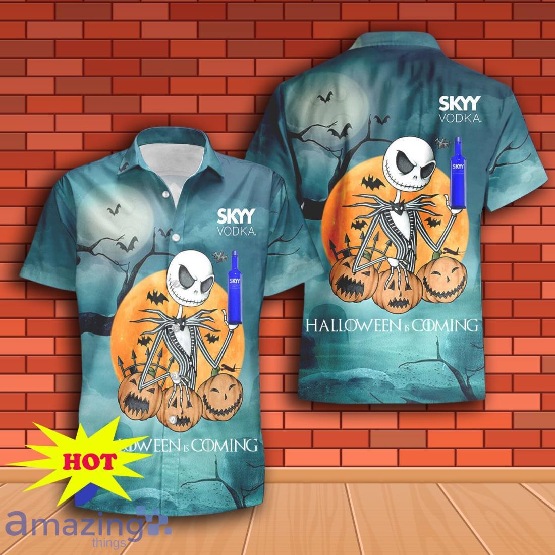 Jack Skellington Halloween SKYY Vodka Hawaiian Shirt & Short image Jack Skellington Halloween SKYY Vodka Hawaiian Shirt & Short Product Photo 2