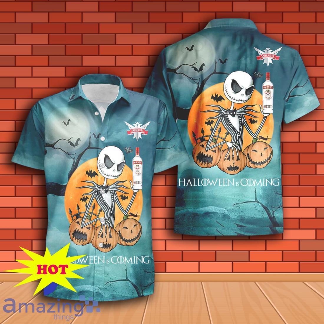 Jack Skellington Halloween Smirnoff Vodka Hawaiian Shirt & Short image Jack Skellington Halloween Smirnoff Vodka Hawaiian Shirt & Short Product Photo 2
