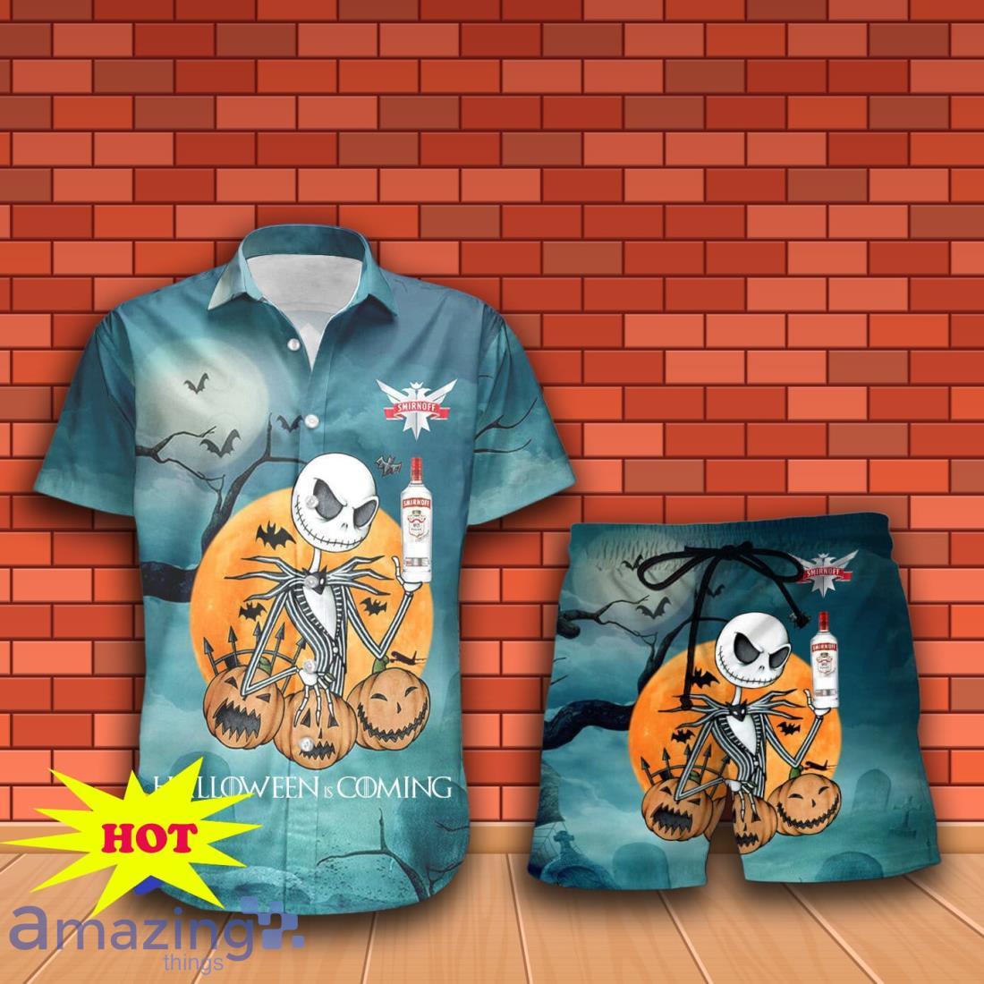Jack Skellington Halloween Smirnoff Vodka Hawaiian Shirt & Short image Jack Skellington Halloween Smirnoff Vodka Hawaiian Shirt & Short Product Photo 1