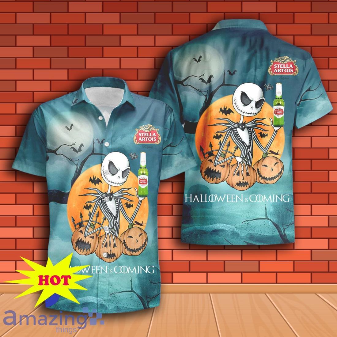Jack Skellington Halloween Stella Artois Hawaiian Shirt & Short image Jack Skellington Halloween Stella Artois Hawaiian Shirt & Short Product Photo 2