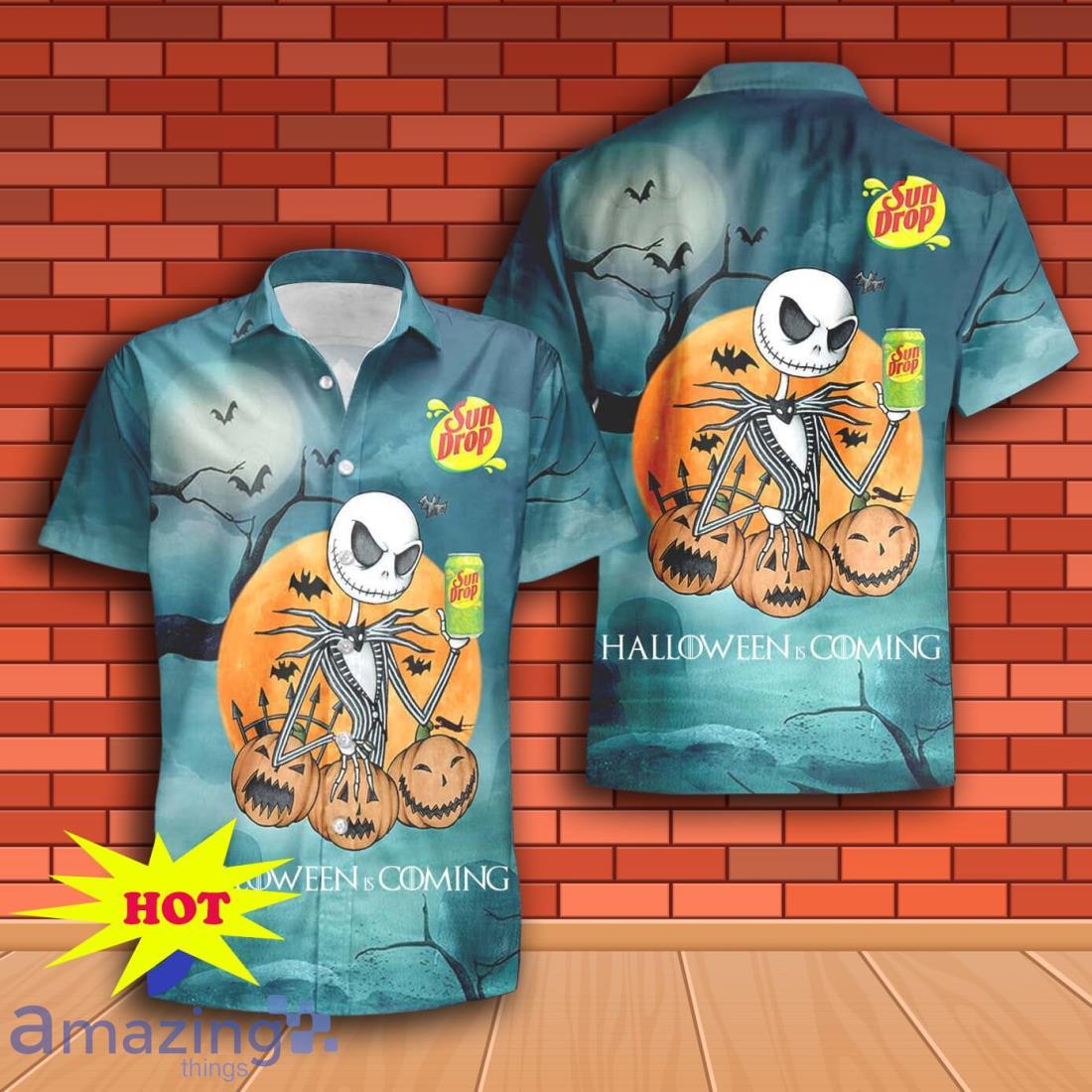 Jack Skellington Halloween Sun Drop Hawaiian Shirt & Short image Jack Skellington Halloween Sun Drop Hawaiian Shirt & Short Product Photo 2